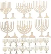 HONMEET Create Your Own Decor 24 Pcs Wooden Hanukkah Candle Holders Unfinished Craft Wood for DIY Projects