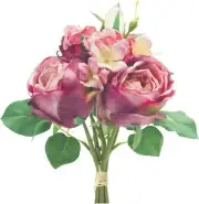 Set of 6 Purple and Green Rose Artificial Bundles 12.5"