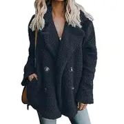 Womens Winter Fleece Teddy Bear Sherpa Jacket Coats with Pockets Outerwear
