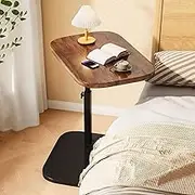 Adjustable C Shaped Side Table, Medical Bed Table,Sofa Side Table, 360°Swivel TV Tray Table, Laptop Table Bedside Table for Small Spaces Livingroom,Bedroom(Brown)