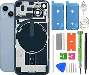 ALOCHSHOW 14 Back Glass Replacement With Wireless Charging Flex Cable, Camera Frame All Parts for iPhone 14 (6.1 Inch) Back Glass Replacement With Kit and Waterproof Tape (Blue)