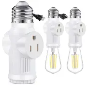 E26 Light Socket to Plug Adapter 2 Pack 2/3 Prong Light Socket Outlet Light Bulb
