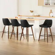 4x Bar Stools PU Seat Wooden