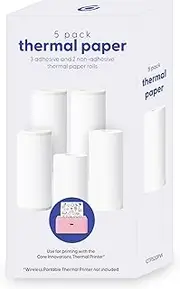 Core Innovations Thermal Printer Paper & Sticker Bundle, (3) Adhesive & (2) Paper Rolls for Photos, Labels & Stickers, White (5 Rolls)