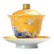 Enameled Crane Sancai Cover Bowl To Tea Bowl Tea Bowl Ceramic Gilt Crane Bubble
