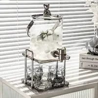 在飛比找樂天市場購物網優惠-樂天精選~銀色小熊玻璃冷水壺帶水龍頭大容量水桶水杯套裝家用水