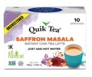Quik Tea Unsweetened Saffron Masala Instant Chai Tea Latte - 10 Count Single Box