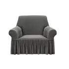 NNEAGS 1-Seater Grey Sofa Cover with Ruffled Skirt Couch Protector High Stretch