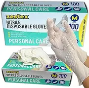 Zestex Nitrile Personal Care, Latex-free & Powder-free, Non-Sterile Food Safe Multi Purpose Disposable Glove, White, Medium, Case/100