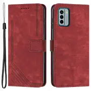 For Nokia G22 Imprinted Lines Flip Case Skin-touch PU Leather Phone Cover with Stand Wallet