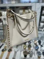 Michael Kors Ladies Mina Large Bag Tote Shoulder Bag Handbag Purse (Light Cream)