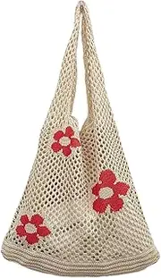 [AIYUENCICI] Crochet Tote Bag, Fairy Hobo Bag for Women Aesthetic Bag Y2k Purse Knitted Shoulder Bag for Girls Mesh Beach Bags