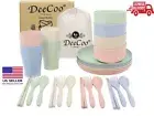 24pcs Wheat Straw Dinnerware Sets of 4 Lightweight Serving Bowls Plate Microwave