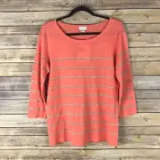 Jaclyn Smith Sweater Womens M Orange Gold Stripe Pullover 3/4 Sleeve Scoop Neck