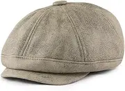 [FASHIXD] Vintage Newsboy Hat Leather Flat Cap Octagonal Hat Distressed Painter's hat