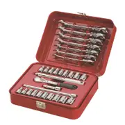 Sidchrome 1/4" Metric / AF Drive Socket and Geared Spanner Set - 30 Piece