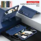 For Samsung Galaxy Z Fold 6 5 4 3 Leather Hinge Kickstand Case with Screen Film