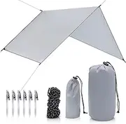 TKO Outdoor Waterproof Camping Tarp - 3 x 3M Multifunctional Hammock Rain-Fly | Ultralight Backpacking Cover | Lightweight Survival & Tent Tarp for Under Tent