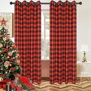 2 Pack Red Black Buffalo Plaid Curtains Farmhouse Light-Filtering Panels Gingham Check Grommet Window Curtain for Bedroom, Dining Room & Living Room, 52 x 72 Inch