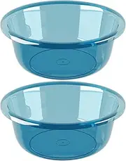 Veemoon Round Plastic Wash Basin - 2pcs Camping Dishpan Portable Vegetable Fruit Dish Tub Foot Soak Tub Multipurpose Washtub Laundry Basin for Face Cleansing Home Kitchen Blue