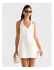 [Forever New] Ricki Linen Halter Neck Mini Dress in White