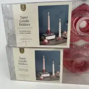 2 Sets Of 3 Threshold Heart Shaped Glass Taper Candle Holders 6 Holders Total