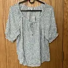 Jolt Women's Shirt Light Teal & White Floral Rayon Blouse Top SZ LG NWT