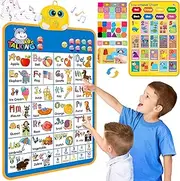 Electronic Alphabet Wall Chart, Talking ABC, 123s, Music Poster, Kids Learning Toys for Toddlers 1-3, Interactive Educational Toddler Toy, Gifts for Age 1 2 3 4 5 Year Old Boys Girls - Blue