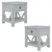 Myer 2pc Set Bedside Tables Storage Cabinet Shelf Side End Table White Wash