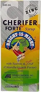 Cherifer Forte Syrup Fortified with Zinc with Taurine and Double Chlorella Growth Factor + Zinc Orange Flavor 240 ml