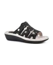 Cliffs By White Mountain Women's Caring Slip on Slide Sandals, Black Smooth, 8M
