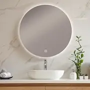 Viviendo Wall Mounted Anti-Fog Round LED Bathroom Mirror Mirror with Touch Switch, 80 cm