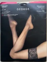 Thigh High Legwear Size SmMed Black Silky Sheer Lace Top George NIP