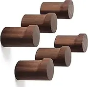 bsdonte Wood Wall Hooks 6 Pack, Natural Wooden Coat Hooks Wall Mounted, Handmade Rustic Hat Hooks Heavy Duty Entryway Wall Hangers for Hanging Towels, Clothes, Bags (Black Walnut Wood)