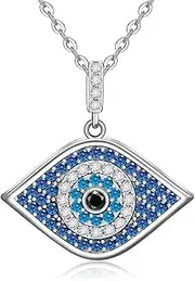 [Fenthring] Evil Eye Necklace Protection Sterling Silver Blue Evil Eye Necklaces for Women Third Eye Nazar Amulet Greek Mal De Ojo Turkish Pendant Jewelry