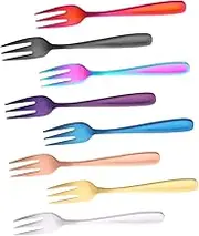 Amosfun 8pcs Assorted Color Stainless Steel Fruit Forks for Appetizers Desserts Cakes More Easy to Clean Tableware for Home Bistro Parties Gatherings