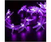 Solar String Lights 20Ft 30LED Dragonfly Shaped Waterproof Fairy Decoration Lighting for Indoor/Outdoor,Patio Christmas Party Holiday Decorations,Purple