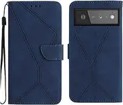 Compatible with Google Pixel 6 5G Case,Compatible with Google Pixel 6 5G Kickstand Flip Card Slot Magnetic Closure Phone Cover Blue