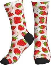 [FSCEV] Strawberry Sports Running Calf Socks Crew Socks For Sports Activities Walking Travel Daily Wear, 2 Black-2, One size