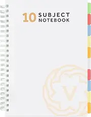 VABE UK A4 Subject Notebook with 10 Dividers - 300 Pages Lined Spiral Notebook (150 Sheets) - 100gsm Writing Pad - Large A4 Lined Jotter with Thick Matte Laminated Cover (Pack of 1, WHITE)