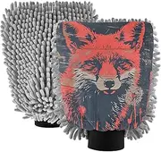 XYMZR Fox Flower Red Board Absorbent Microfiber Car Wash Mitt, Funny Cute Anime Scratch Free for Cars Cleaning, Home Cleaning Mitts, 2 Pack, 10.24” L x 7.09” W