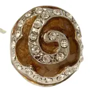 Vintage Brown Enamel Swirl Crystal Cocktail Ring Art Deco Silver Plated Size 8