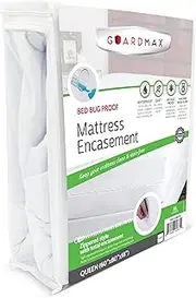 Guardmax Queen Size Zippered Mattress Encasement with Super Deep Pockets -Waterproof and Bed Bug Proof Mattress Protector - Protects Against Dust Mites, Bedbugs, Dirt, Stains, Spills, and Allergies