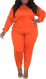HBQ Plus Size Two Piece Outfits For Women Casual Round Neck Jogging Sets Long Sleeve Tracksuit With Pockets