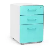 Poppin Stow 3-Drawer File Cabinet (Aqua- White )