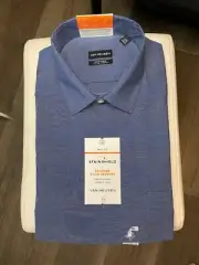 Van Heusen Dress Shirt Tan 16 1/2 Neck 35/36 Sleeve Retail $65 Painters Blue