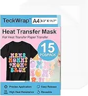 TECKWRAP Heat Transfer Mask for Heat Transfer Paper for T-Shirts 15PCS, 8.3" X 11.7" Masking Film Clear Iron on Transfer Tape for HTV Printable Heat Transfer Vinyl, Heat Transfer Mask Sheets
