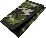 [homfanseec] Trifold Canvas Outdoor Sports Wallet for Kids, Canvas Nylon Metal, Front Pocket Wallet with Magic Sticker,Camouflage, Small, Novelty(Color:Green)