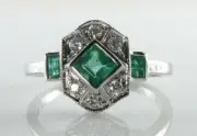 2.50 Ct Princess Simulated Emerald Wedding Vintage Ring 14K White Gold Finish