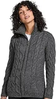 [Aran Woollen Mills] Irish Shaped Zipper Merino Wool Cardigan Sweater Mock Turtleneck